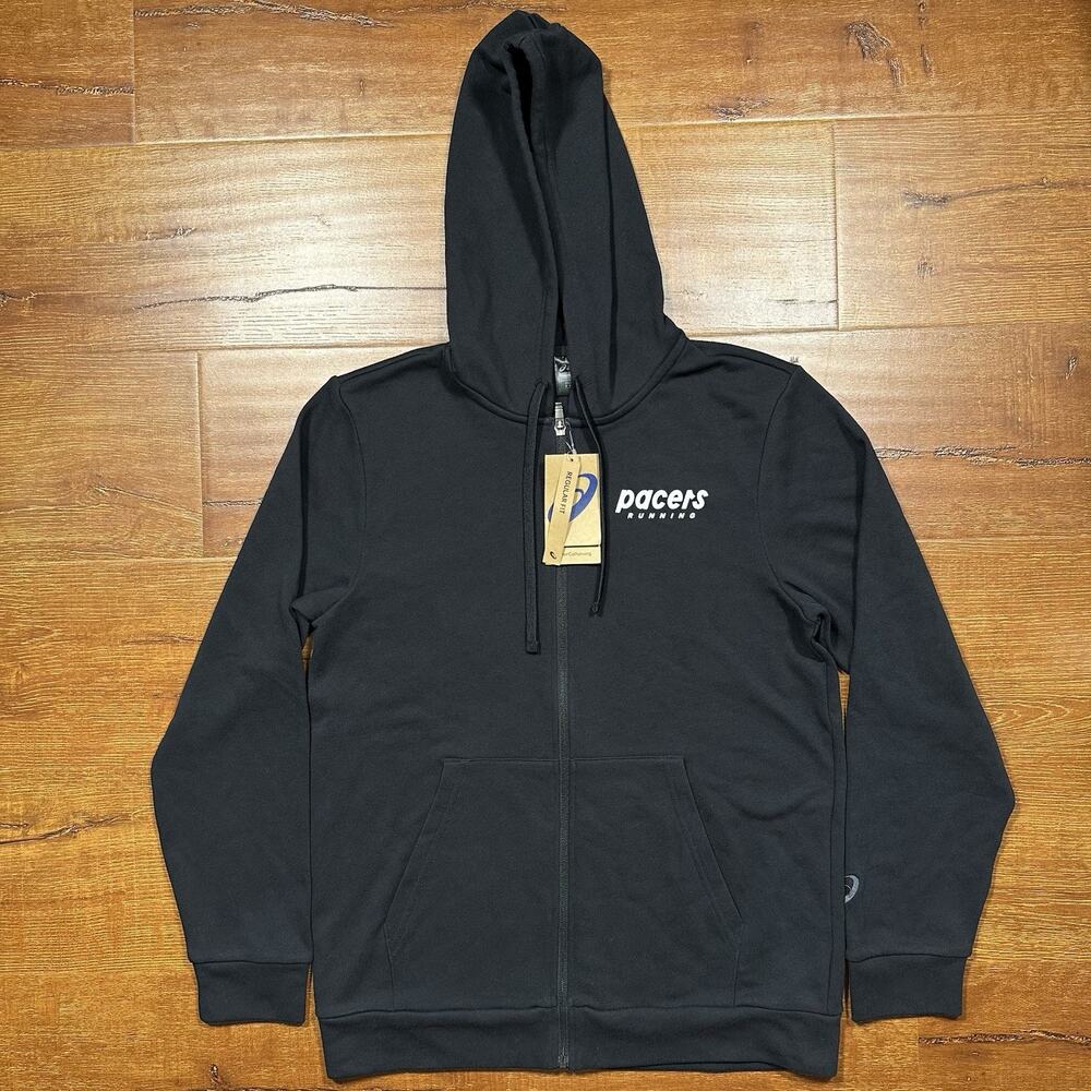 Asics Hoodie Sweater Men M Black Full Zip Sweatshirt Knit Running Athleisure NWT